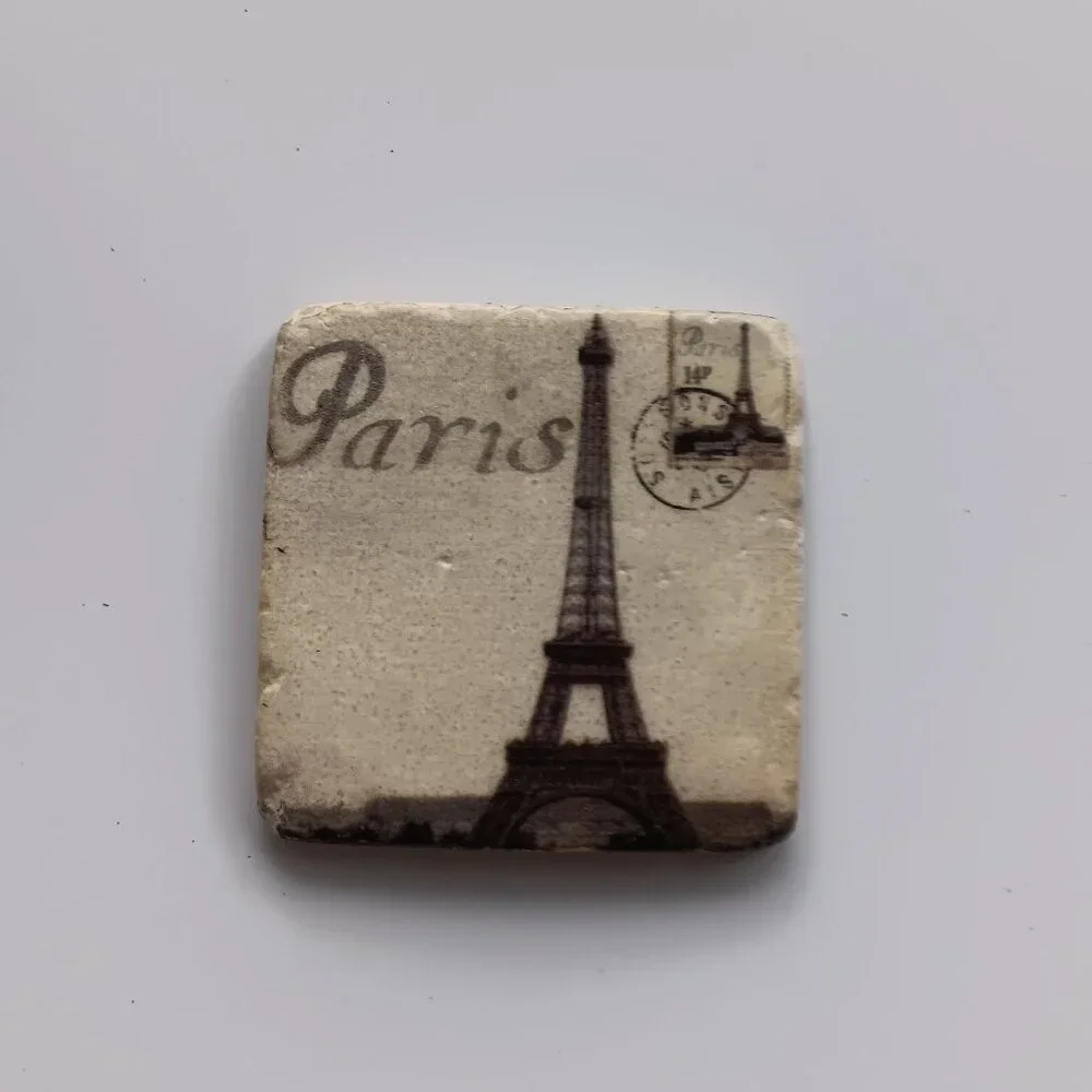 Paris Eiffel Tower Marble Coaster Cork Back 3.5